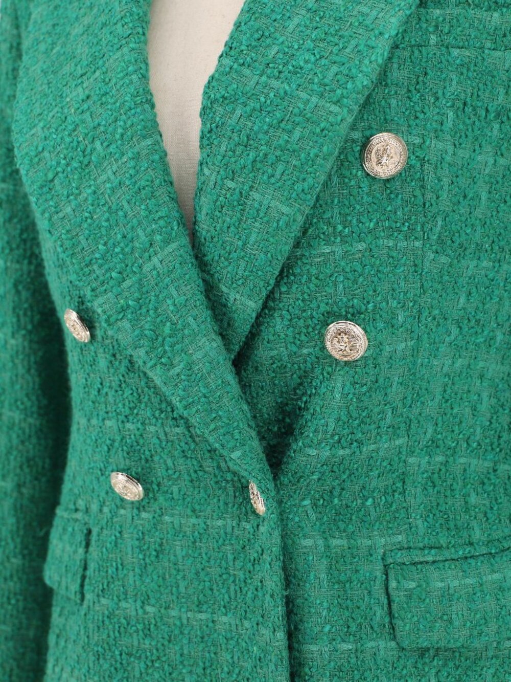 NWT ZARA Double Breasted Textured Tweed Blazer in Green Size L - Picture 5 of 11